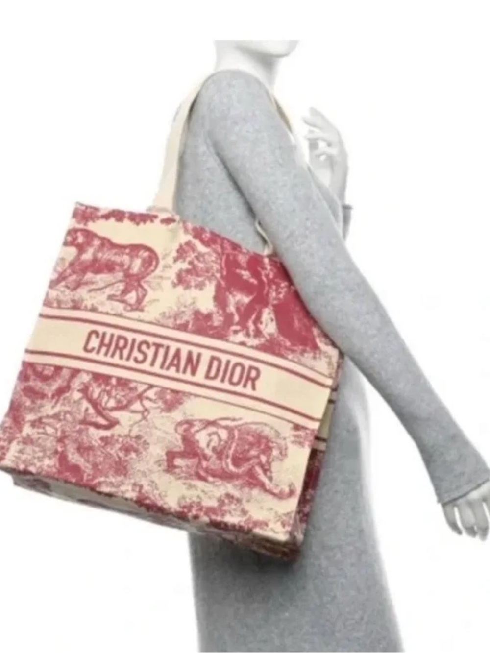 Dior Red and Cream Canvas Tote Bag - Picture 2 of 3